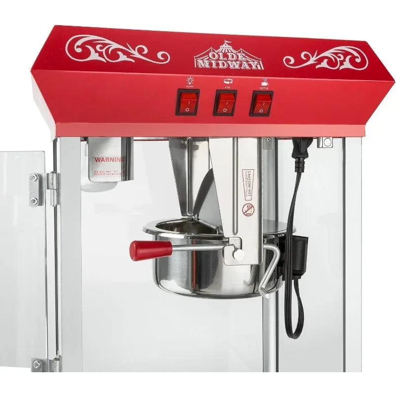 Olde Midway Bar Style Popcorn Machine Maker Popper with 8-Ounce Kettle - Red 5