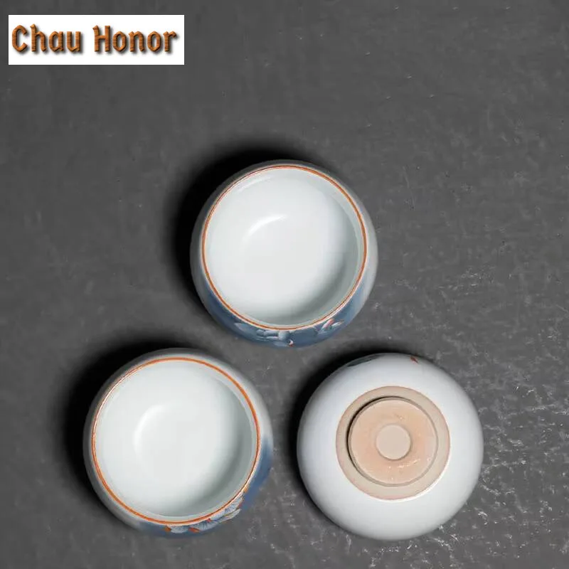 90ml Chinese Ru Kiln Ceramic Teacup Travel Meditation Cup Hand Painted Tea Bowl Kung Fu Teaset  Master Cup Home Tea Set Gift Box