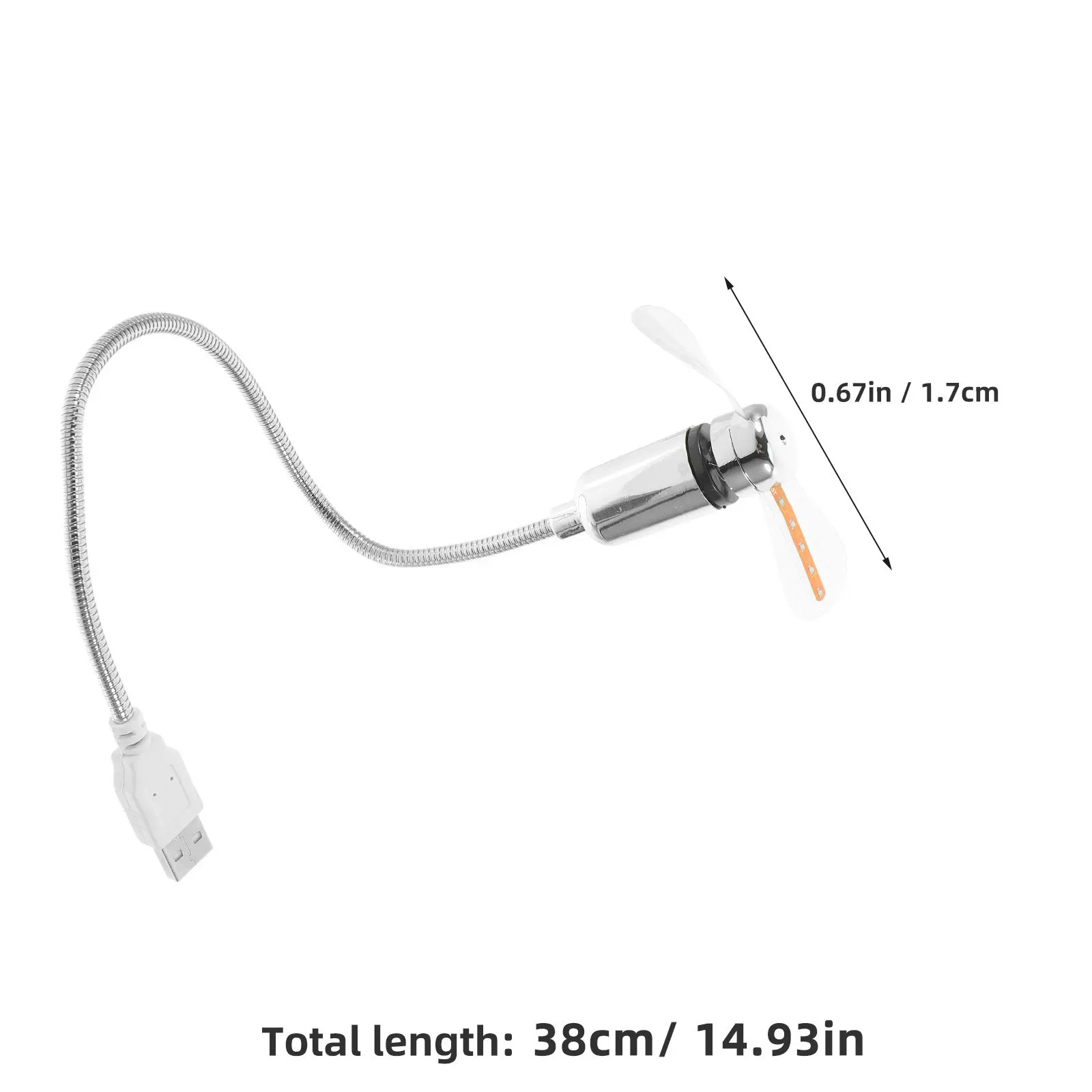 미니 USB 팬 실버 다채로운 LED 원형 패턴 USB 전원 팬 휴대용 데스크탑 노트북 냉각 장치 41Cm 길이