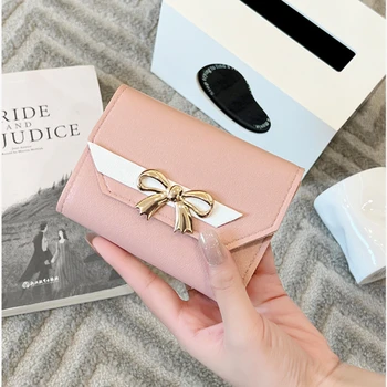Cute Bow Small Wallets PU Leather Coin Pures Ladies Card Holder Mini New Design Standard Short Purses for Women Solid Purses 1