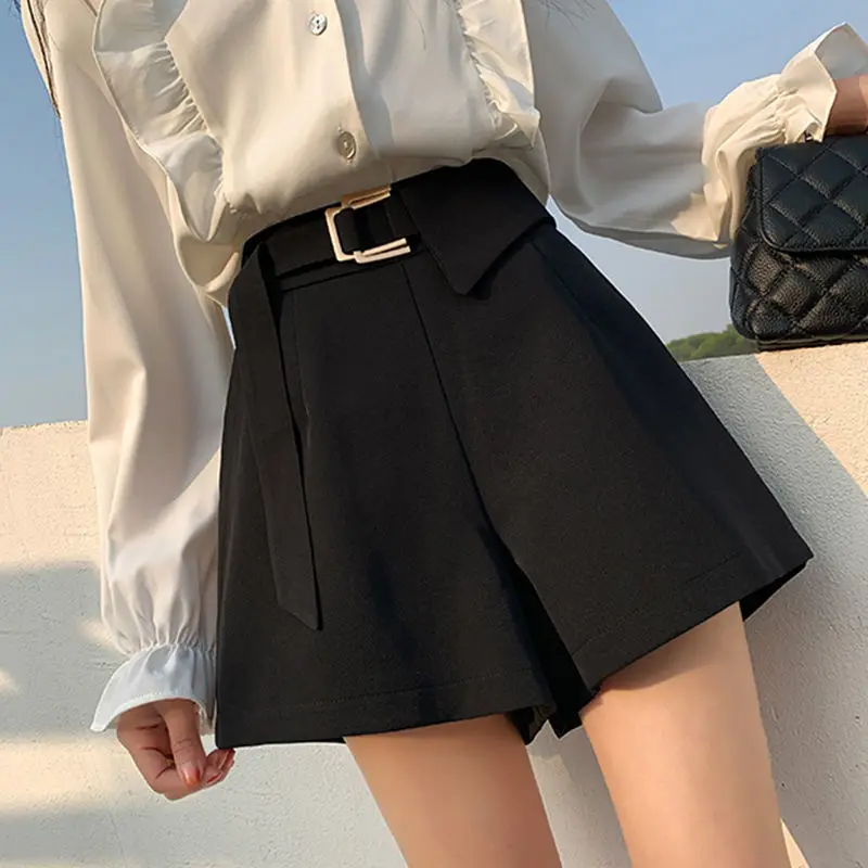 Women 2022 Summer High Waist Shorts Female Wide Leg Loose A-line Shorts Office Lady Elegant Casual Suit Shorts Feminino C27 womens clothing Shorts