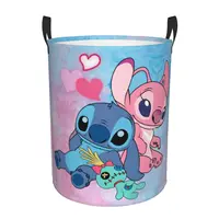 Custom Stitch Angel Laundry Hamper Large Clothes Storage Basket Disney Anime Toy Bin Organizer for Kids 1