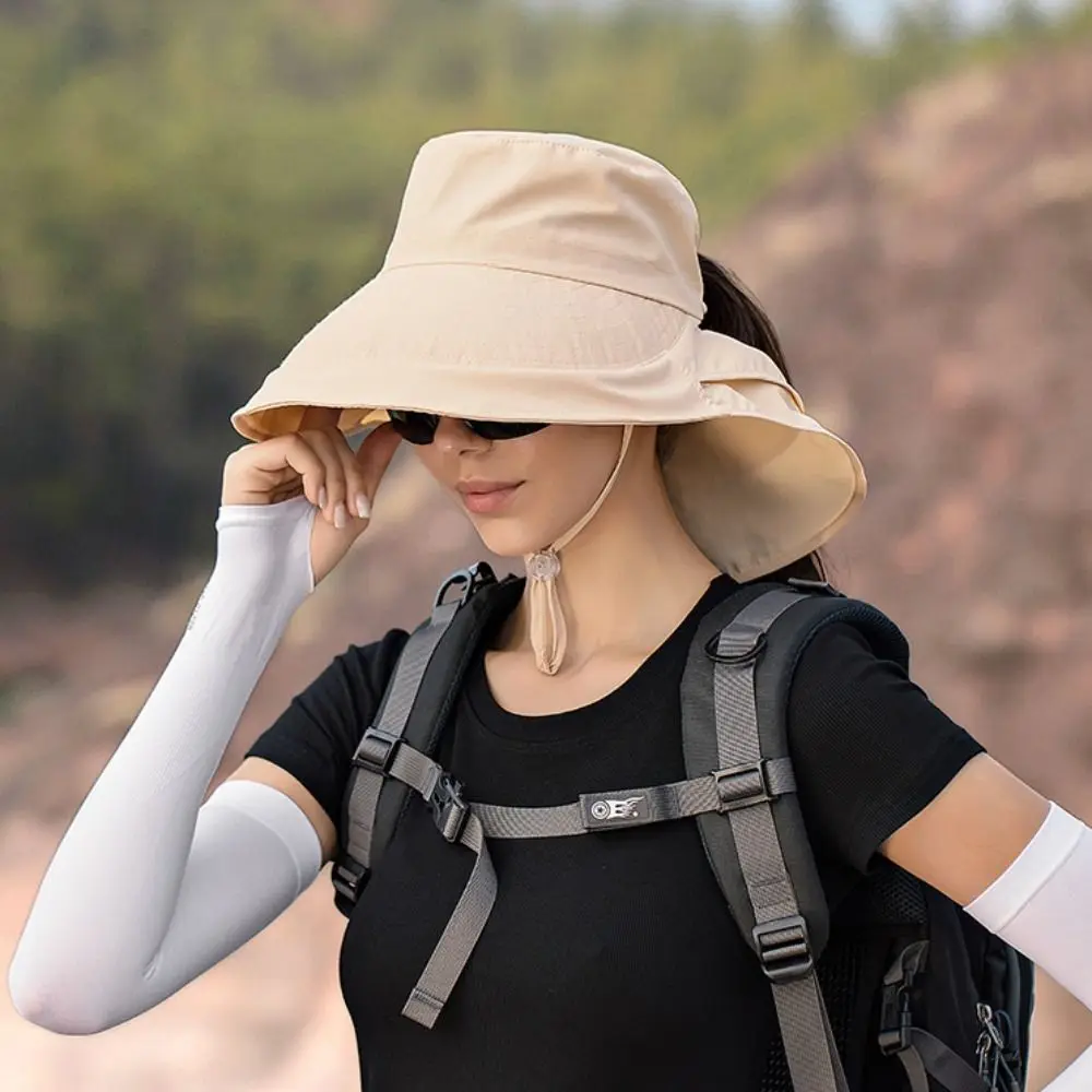 Women Wide Large Brim Sun Hat Bucket Hat Summer Outdoor Fishing Hiking UV Anti Neck Protection Shawl Visor Cap Ladies Hat Bonnet 3