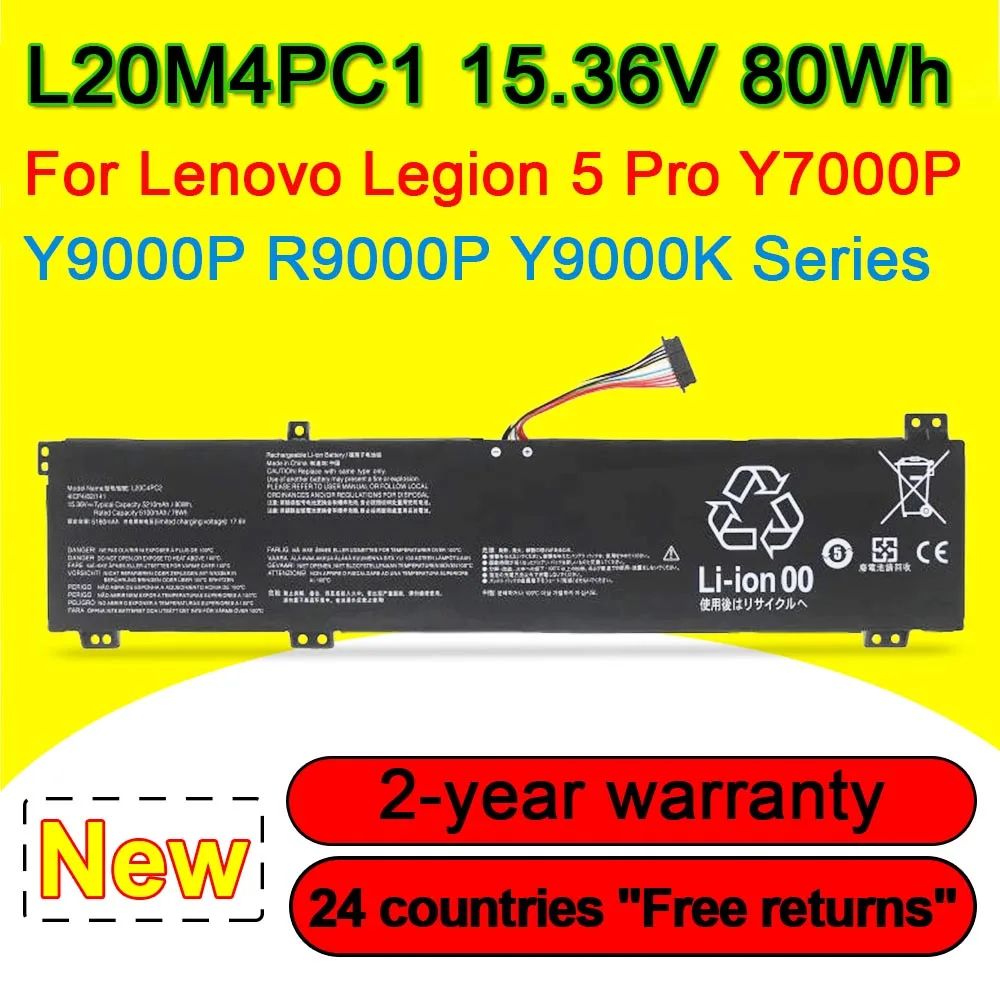 

For Lenovo Legion 5 Pro Y7000 Y7000P Y9000P R9000P Y9000K 2021 Laptop Battery L20M4PC1 L20M4PC2 L20C4PC1 L20C4PC2 80Wh 15.36V