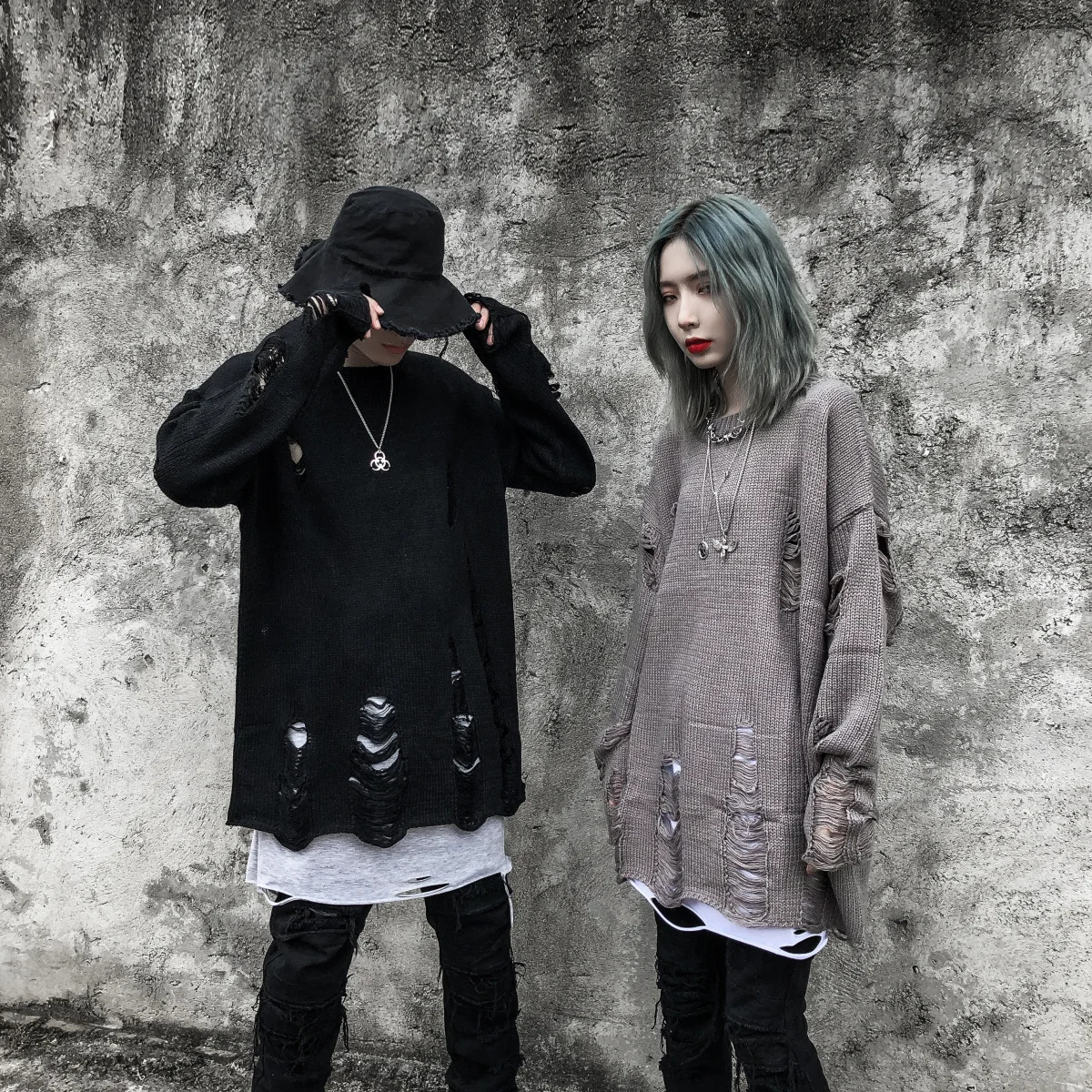 

Fashion Ripped Destroyed Holes Sweaters Autumn Mens Knitted Pullover Tops Unisex Hip Hop Loose Distressed Sweater Streetwear