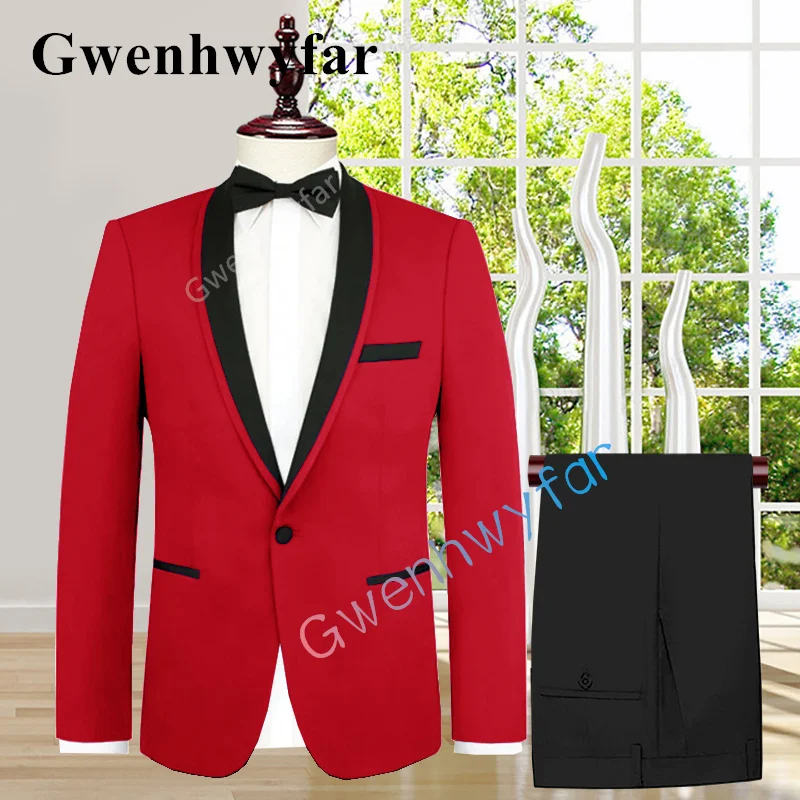 

Gwenhwyfar New Arrival Wedding Groom Single Breasted Suit Casual Style Prom Party Red Tuxedo Fashion 2 Pieces Set Daily Formal