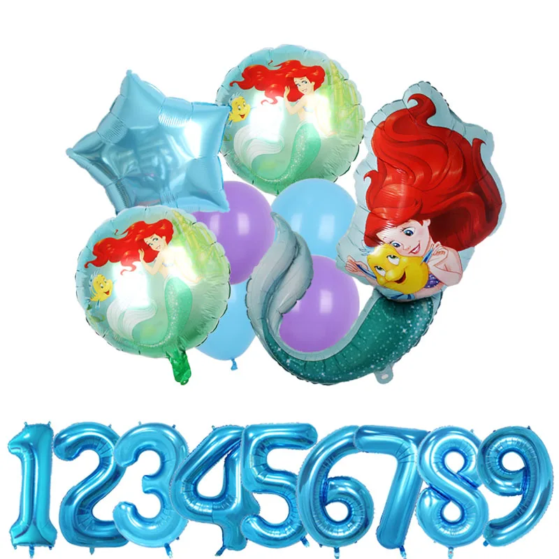 

9Pcs Disney Princess Mermaids Balloons Large 40'' Number 1-9th Foil Ball Kids Girls Birthday Party Baby Shower Decorations