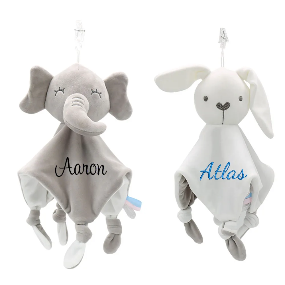Embroidered Personalized Name Stuffed Comforter Soft Baby Sleeping Muppet Plush Toys For Girls Boys Baby Gift