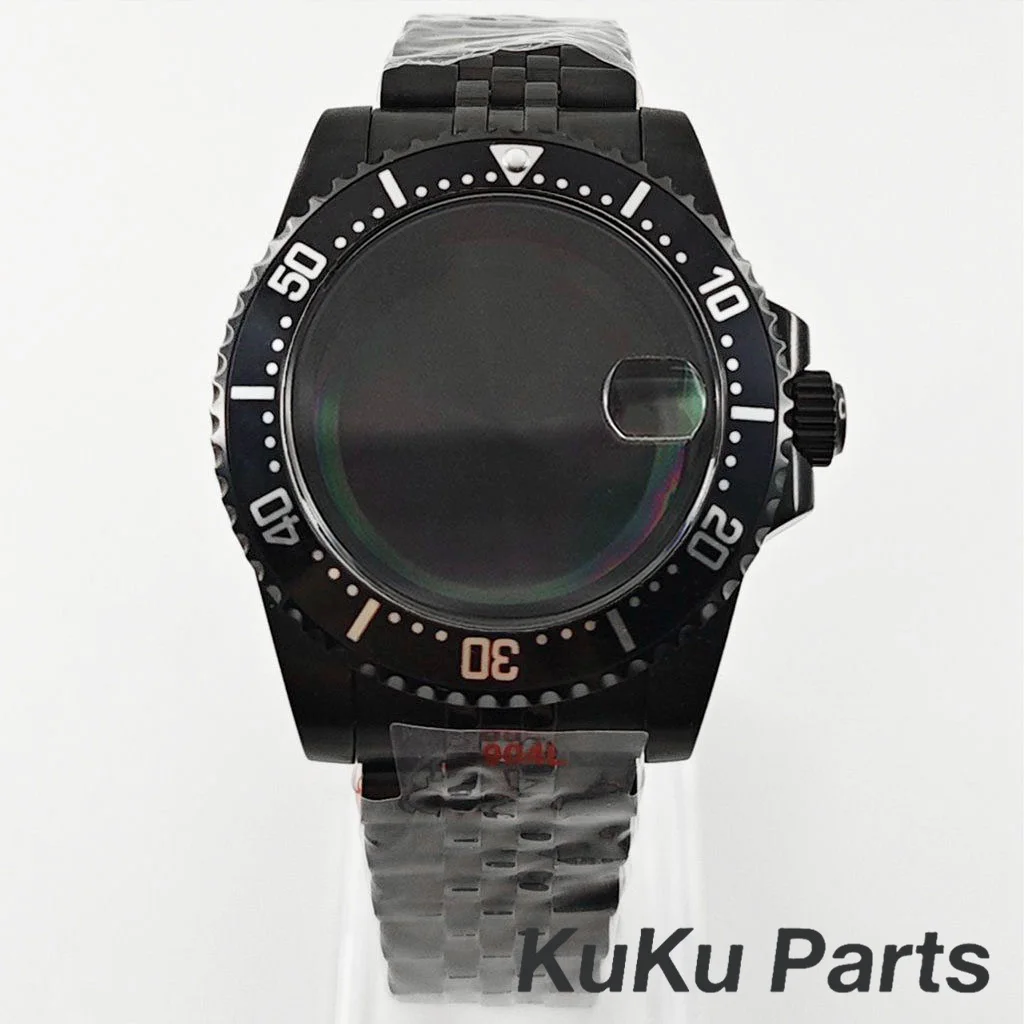 Black Purple GMT Bezel Watch Case with PVD Black Jubilee Bracelet and Sapphire Crystal
