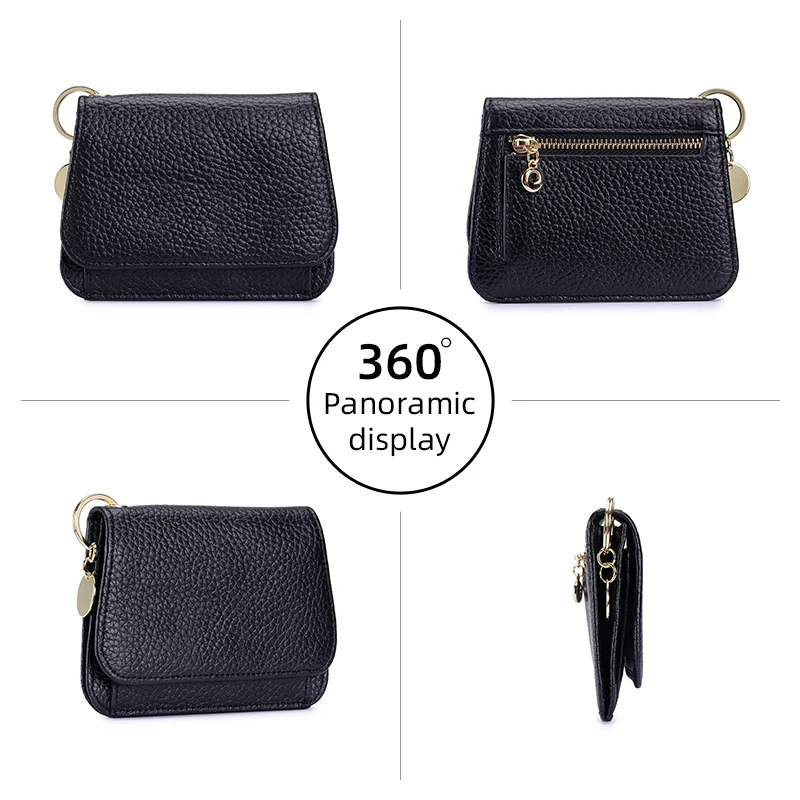 Elegant Women's RFID Blocking Genuine Leather Wallet with Keychain and Zipper Coin Pocket