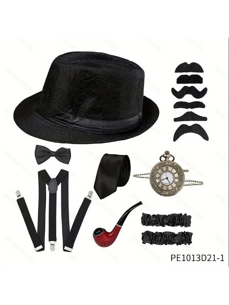 פסנאר 1920s mens gatsby גנגסטר תחפושת איש זקן תחפושת סבא אביזרים סט עם ניוזלטר כובע קשת עניבות פרפר