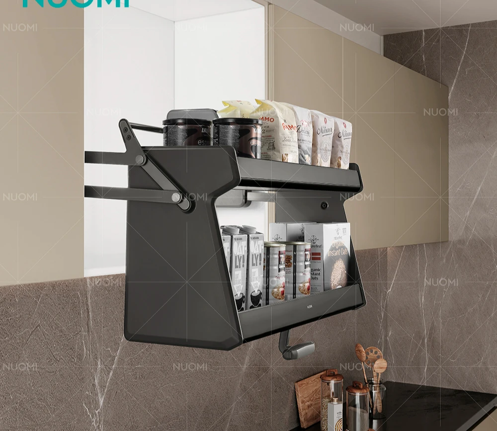 ENCANTO Adjustable Kitchen Lift Elevator Basket Kitchen Cabinet Soft Closing Double Pull Down Shelf Lifting Drawer Basket