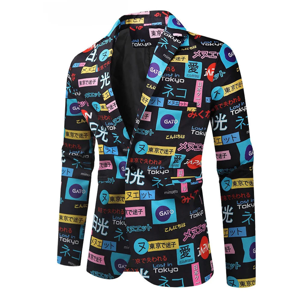 thumbnail image 1 of Chaqueta Blazer Navideña para Hombre Estampada de Dos Botones de Manga Larga de Talla Grande Trajes de Fiesta de Nochebuena Chaqueta Blazer Terno, 1 of 5