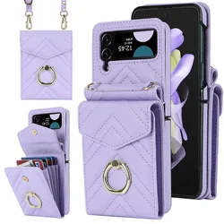 Luxe Leather Crossbody Lanyard Wallet Phone Case with Ring Holder for Samsung Z Flip 3 (Purple)