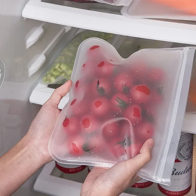 Sac de conservation des aliments multifonctionnel réutilisable, 4 pièces, sac de rangement scellé pour fruits et légumes EVA 2
