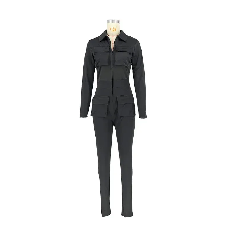 BTQWFD Jumpsuits for Women Bodysuit Female Clothing Autumn Winter Long Sleeve Fashion Ladies Casual Zipper with Pocket 2024 New