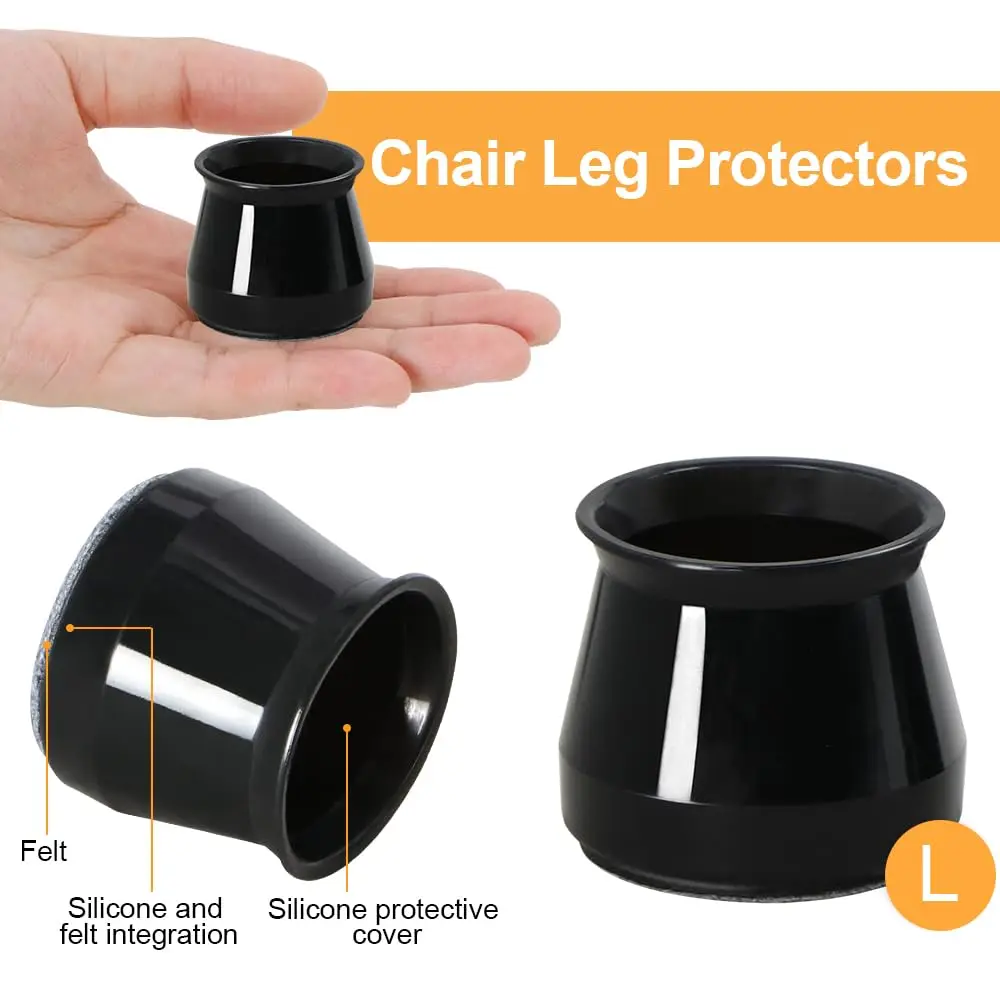 16-Piece Silicone Chair Leg Protectors with Felt Bottom