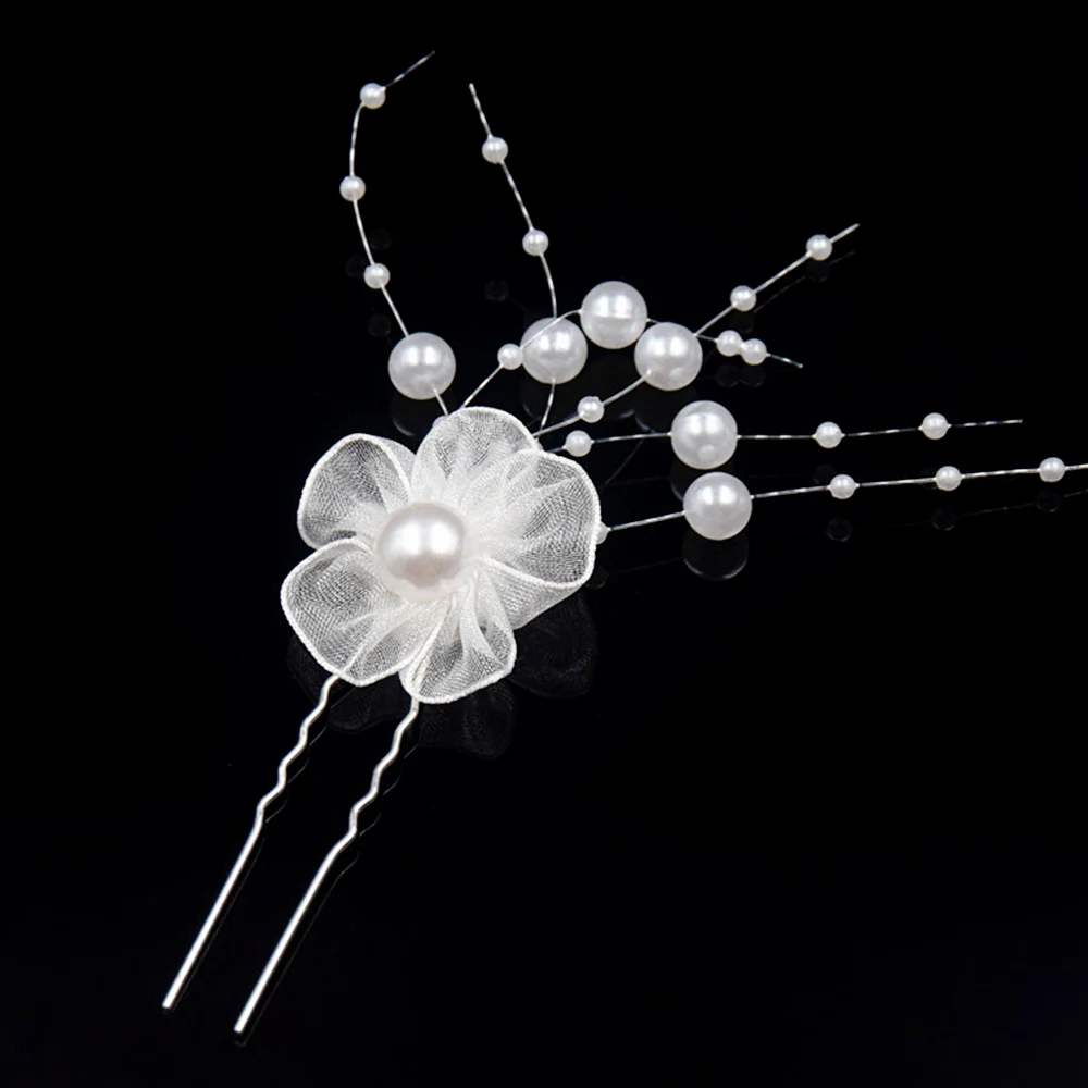 1PC Crystal Pearl Hairpin U Shaped Flower Hairpin Stick Rhinestone Pearl Hair Pins Forks Bridal Tiara Headpiece Hair Accessories hair accessories,u shaped hairpin