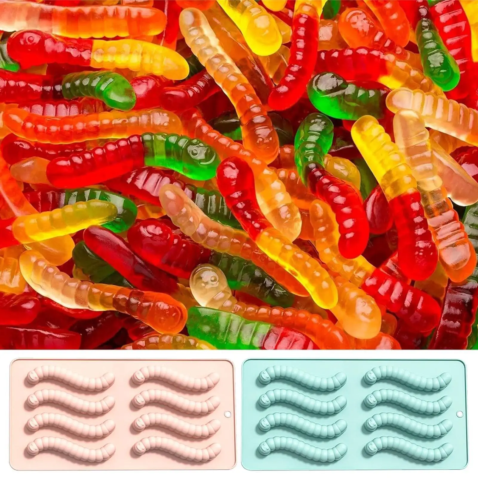 Lebensmittelechte Silikon-Gummibärchenform für Süßigkeiten, Backform, Wurm, Fondant, Formen für Zuhause, Küchenbedarf, Halloween-Weihnachtskaufen