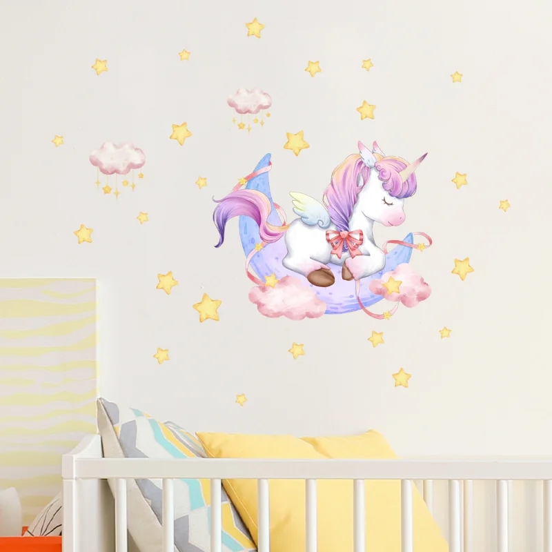 Unicorn Stars Luminous Wall Sticker Baby Kids Room Decoration Decals Bedroom Background Decor Glow In The Dark Wall paper Luminous Wall Stickers