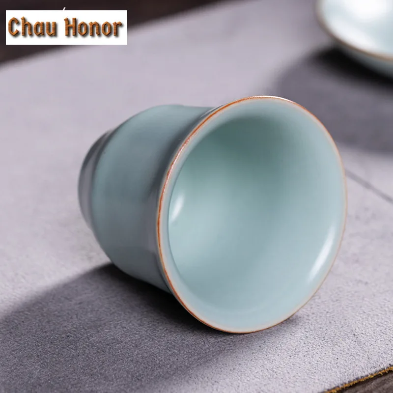 50ml Handmade Ru Kiln Porcelain Teacup Tea Bowl Saucer Kit Sample Tea Cup Tea-tasting Personal Cup Jianzhan Master Cups Teaware