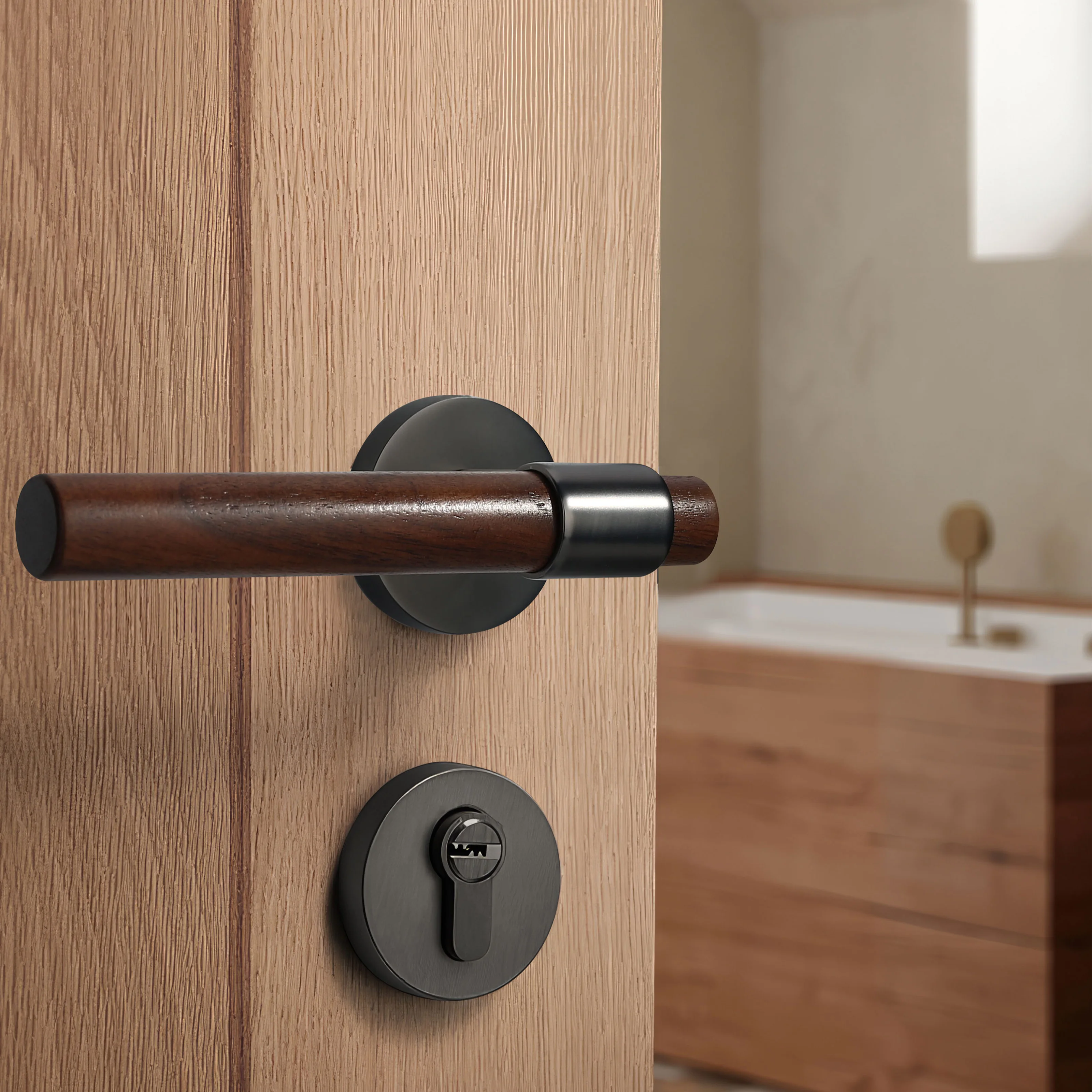 Privacy Door Handle Wood Handle Lever Bedroom Bathroom Passage Door Lock Without Lock Cylinder Viladepot