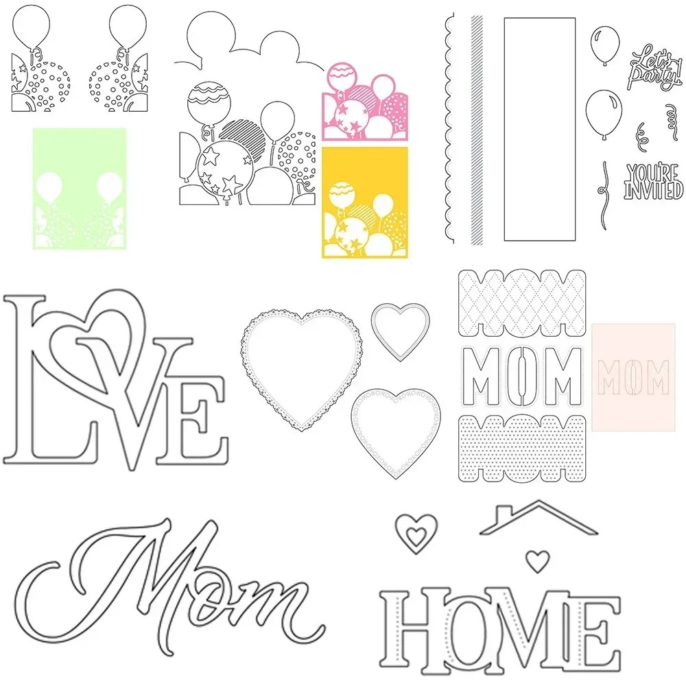 풍선 하트 프레임 금속 커팅 다이 LOVE MOM HOME 단어 다이컷 세트 ..