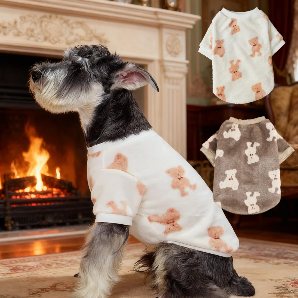 Chaleco polar para mascotas Otoño Invierno Franela Gato Perro Ropa Abrigada Perro Gato Ropa de Interior Pijama Estampado Oso Cachorro Dos Patas Chaleco_voghion.com