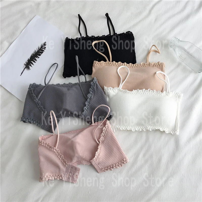 Women Lingerie Bra Cotton camisole top girl no underwire chest pad Adjustable to fit small chest vest wrap bra student bra