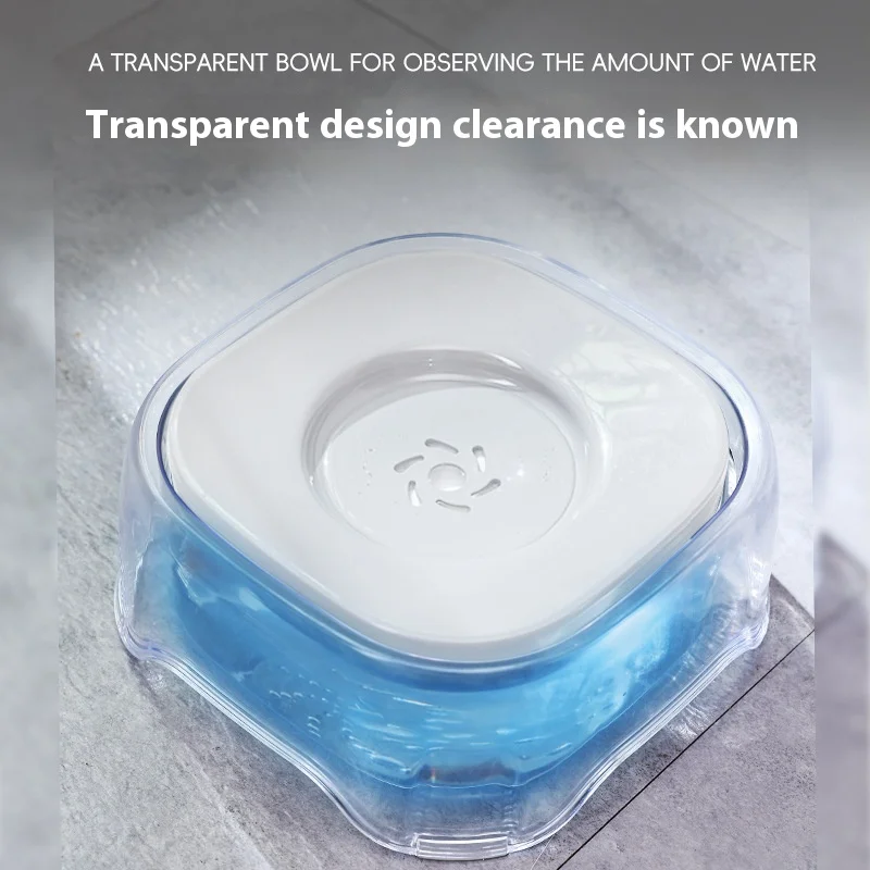 Premium Spill-Proof Pet Water Bowl with Dust-Resistant Filter, 2000ml Capacity, Transparent Design