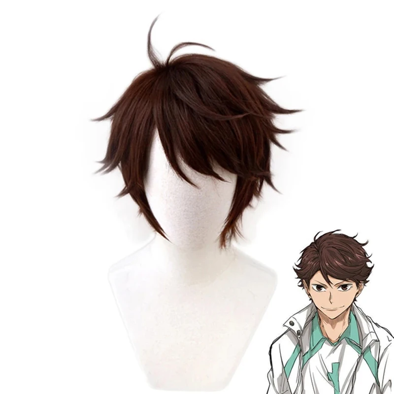 

Anime Haikyuu!! Aoba Johsai Toru Oikawa Tooru Cosplay Wig Dark Brown Short Heat Resistant Synthetic Hair Haikiyu Wigs + Wig Cap