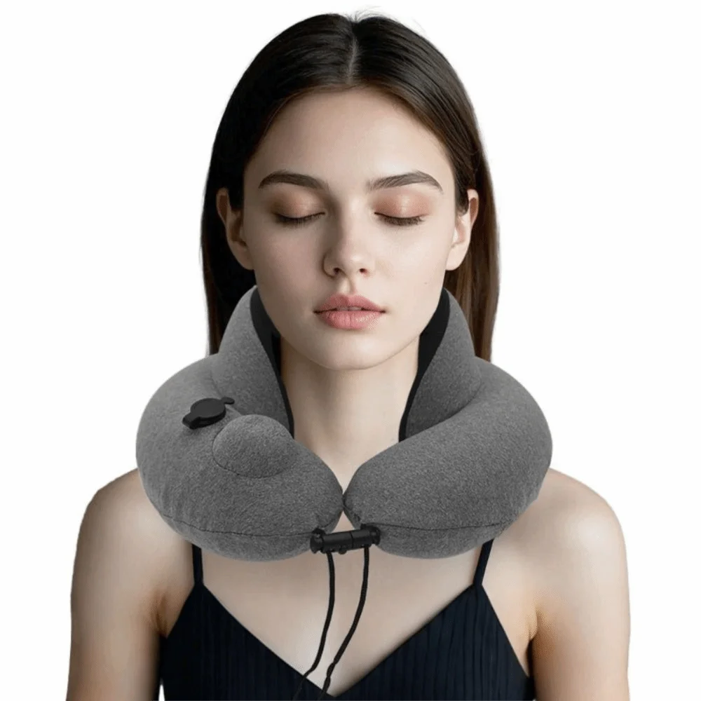 Ergonomic Press Type Inflatable Neck Pillow Breathable Elevated Neck Brace U-shaped Travel Pillow PVC Cervical Support Pillow