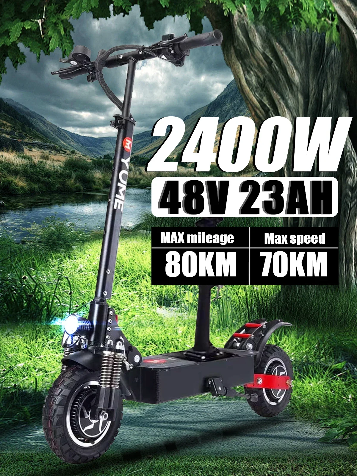 YUME D5 2400w Dual Motor Elektrische Autoped 52V23.4AH Opvouwbare Volwassen Autoped Max Snelheid 70KM / H Max Bereik 80KM