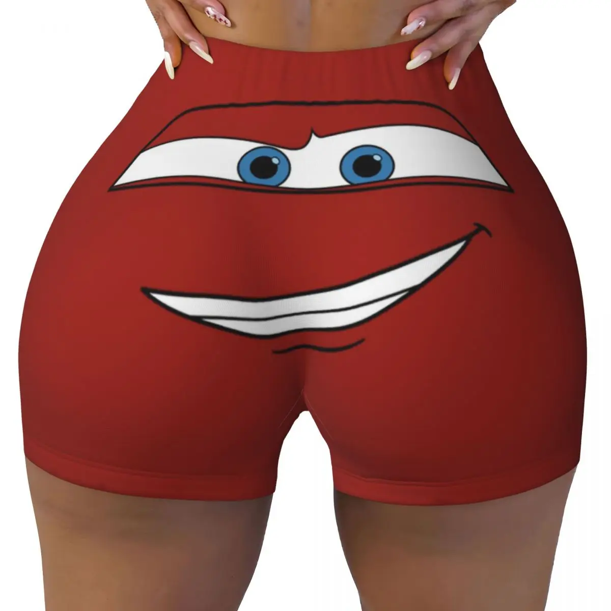 Workout Shorts Women Lightning Mcqueen Cars Workout Yoga Shorts Happy Gym Athletic Volleyball Biker Shorts