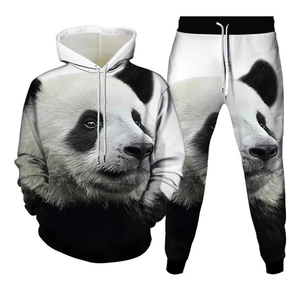 Autumn Men Hoodies+Pants Set Animal Panda Monkey Cartoon Sportswear Suit Women Tracksuits Clothing Casual Pullover High-quality 3
