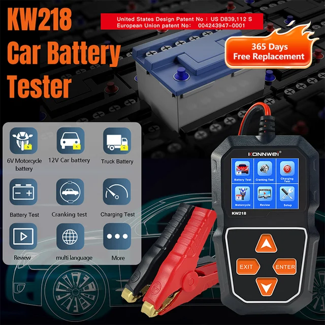 2026 KONNWEI KW218 6V 12V Car Motorcycle Battery Tester Battery System Analyzer Charging Cranking Test Tools testador de bateria