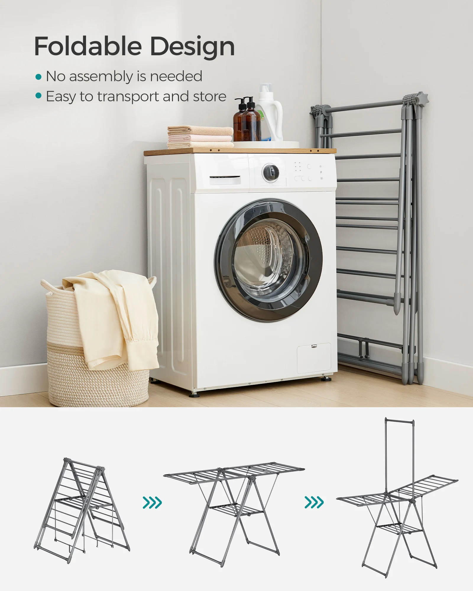 SONGMICS Foldable 2-Level Laundry Drying Rack Free-Standing