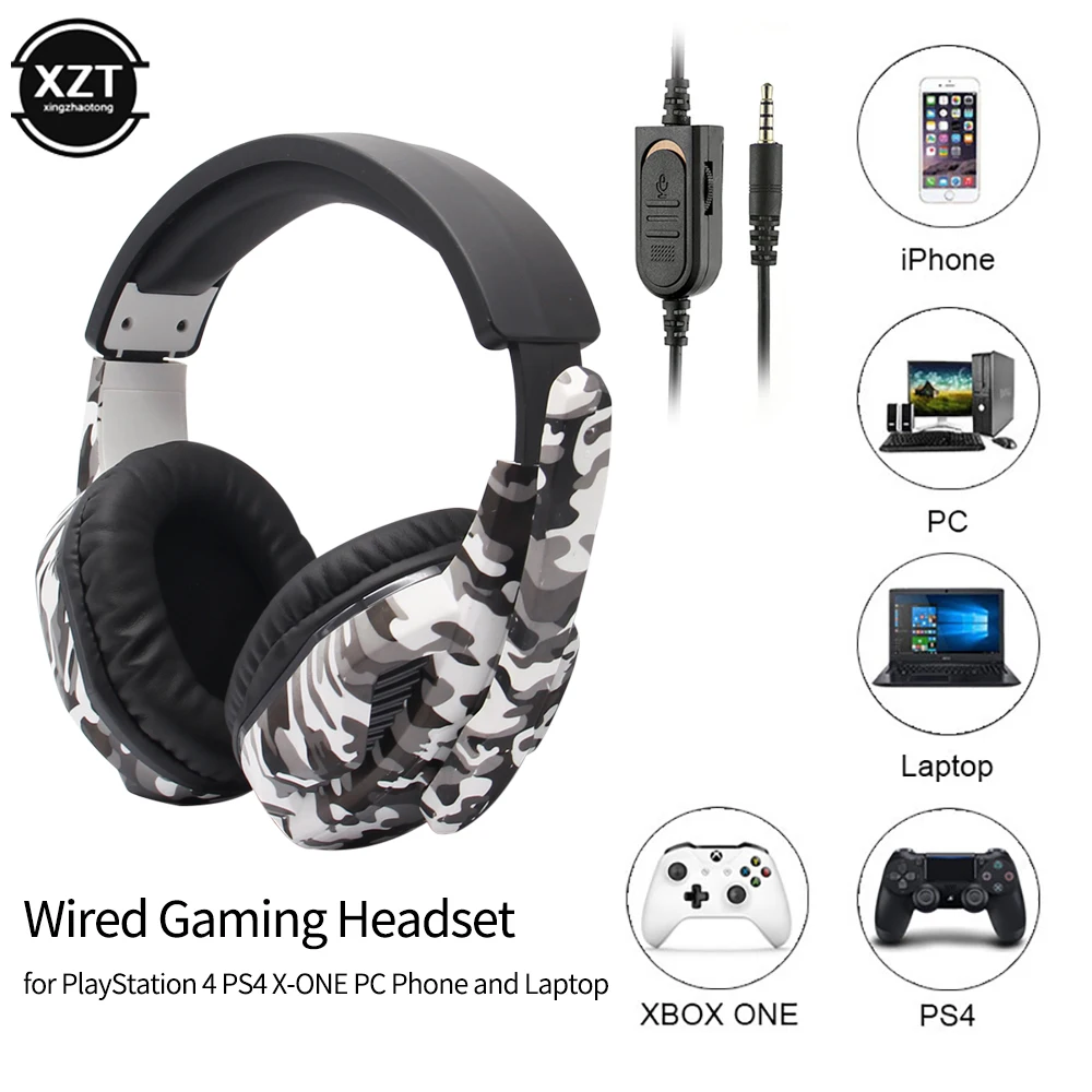 Camouflage Gaming Headset 3.5mm AUX Jack Wired Headphones Gamer Cool