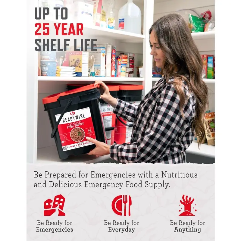 Emergency Food Supply - 88 Servings Meat and Rice Bucket Freeze Dried Protein Meals Camping Essentials Bulk Rice and Survival F - Image 3