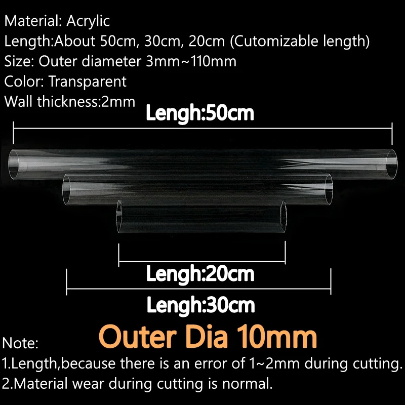 High-Quality Transparent Acrylic Tube - Multi-Purpose Plexiglass Pipe, Various Lengths