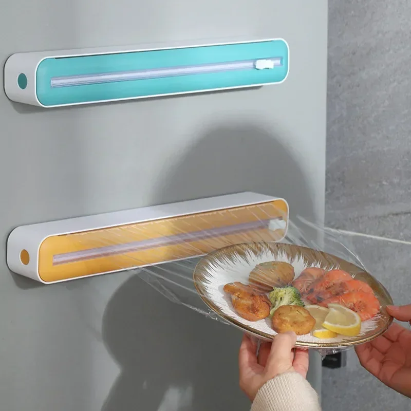 2 In 1 Food Film Dispenser Wrap Dispenser With Cutter Storage Box Aluminum Foil Stretch Film Cutter Kitchen Accessories food film dispenser,cling wrap dispenser,kitchen wrap dispenser,plastic wrap dispenser