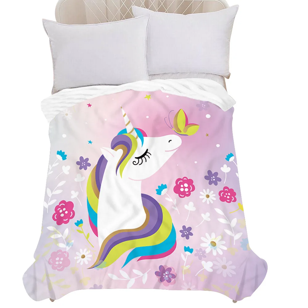 

Unicorn Flannel Throw Blanket King Queen Size Cartoon Cute Pattern for Girls Women Kid Bedroom Sofa Couch Lightweight Super Soft
