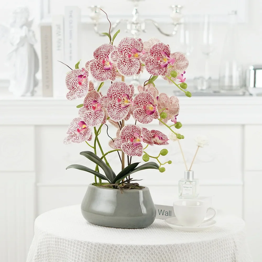 HoTRA Fiori Artificiali dell'orchidea con Vaso Nero Fiori Finti Phalaenopsis Piante in Vaso Per l'ornamento della Decorazione Domestica (Color : Wit, Size : Large