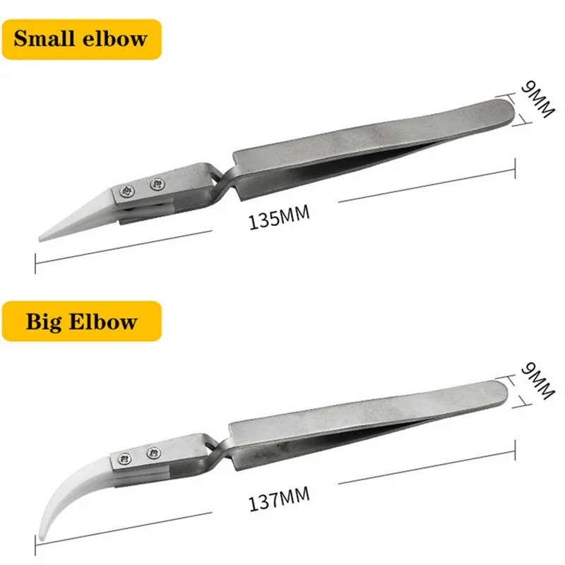 Precision Tweezers Soldering Tweezers Ceramic Tweezers 3PCS Straight Aimed Ceramic Tweezers Electronics Soldering Stainless Steel Handle