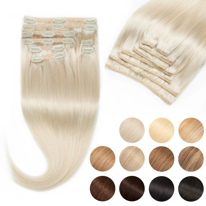 MRSHAIR Clip In Hair Extensions Blond Silky Straight Clip On Extension Human Hair 12 24 Inch