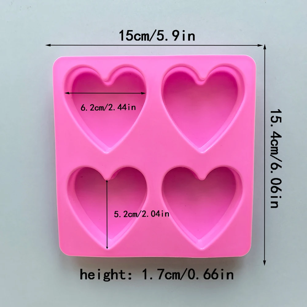 2pcs 4-cavity heart shaped silicone handmade soap mold DIY chocolate cake baking tray ice grid mold