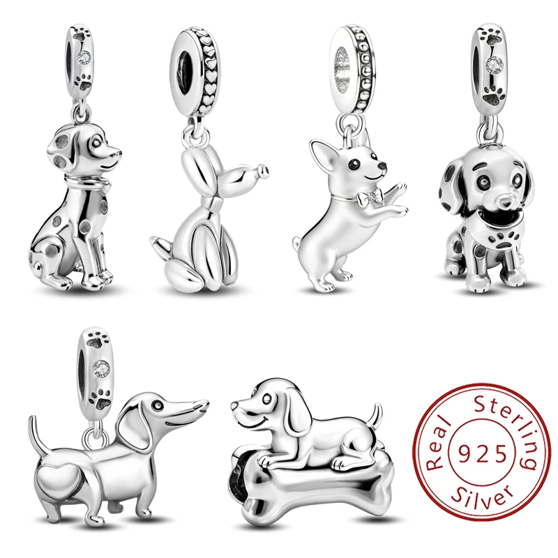 925 Sterling Silber Niedlicher Gefleckter Welpe Dackel Tier-Serie Charms Perlen Passend für Original-Armband Hochwertige DIY-Schmuckstücke