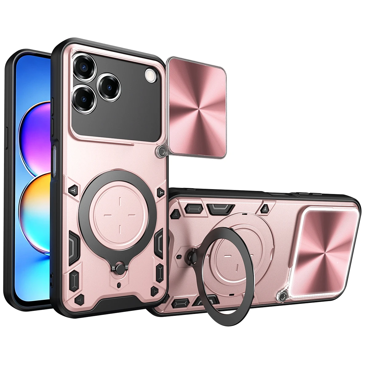 Shockproof Kickstand Protective Phone Case with Lens Camera Protector