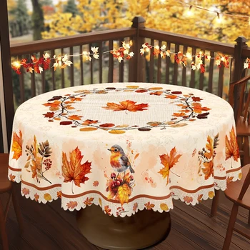 1 pezzo di tovaglia retrò europea con stampa di fiori di zucca e foglie autunnali, varie dimensioni, tovaglia decorativa per feste in cortile autunnale, tovaglia stampata, decorazione per tovaglie per feste di ringraziamento, adatta per cucina domestica, terrazza, sala da pranzo, uso interno ed esterno, regalo 1