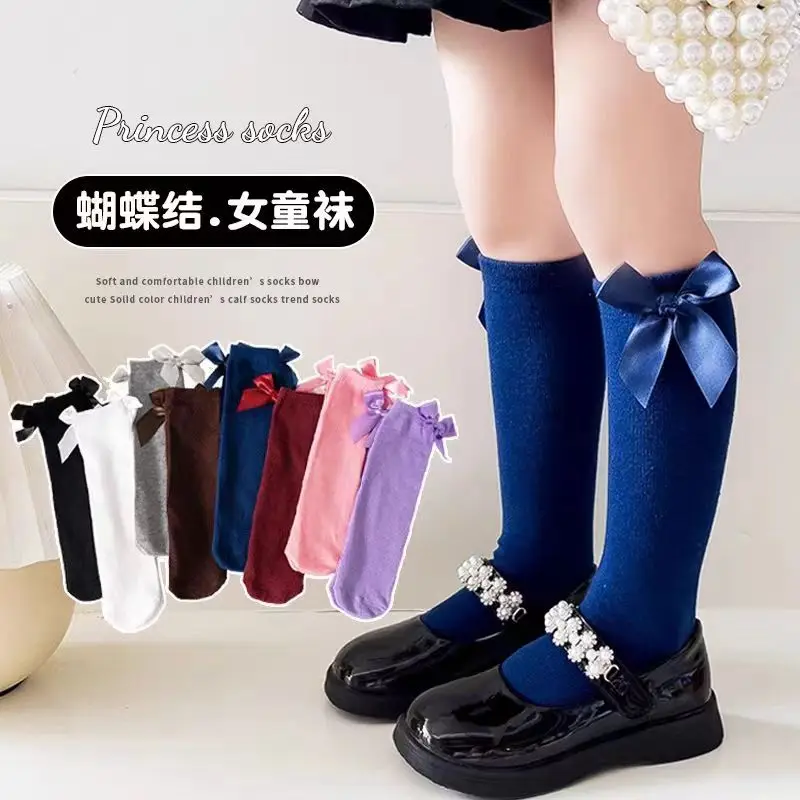 Baby Cotton Socks Korean Bow Pink Princess Calf Sweet Lolita Sock Children Straight Cute Candy Colore Hosiery Little Girl Socks 6